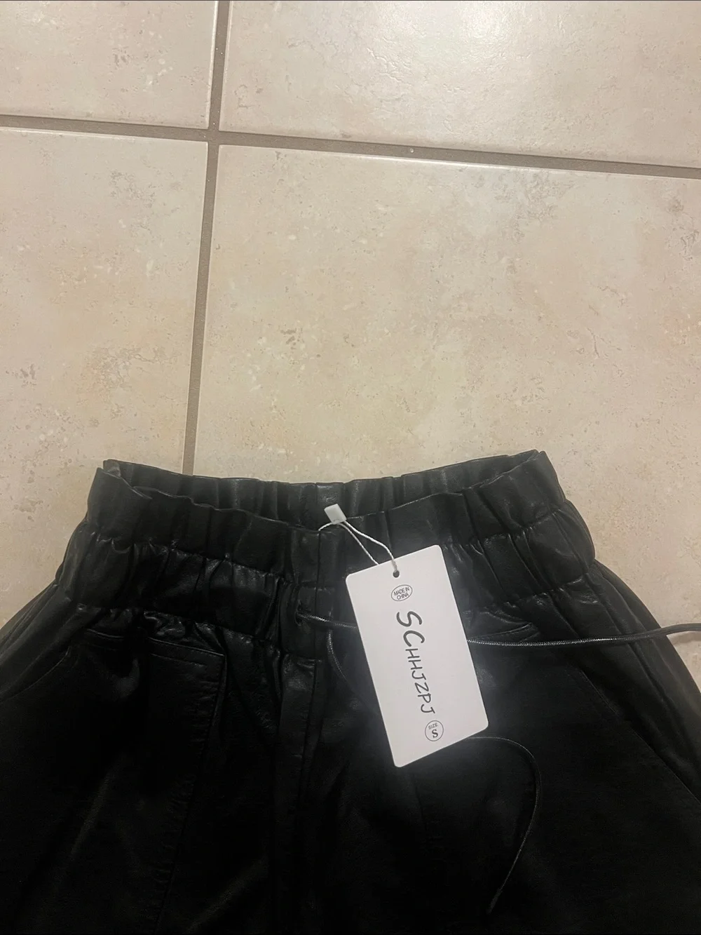 High-Waist Black Faux Leather Paperbag Shorts